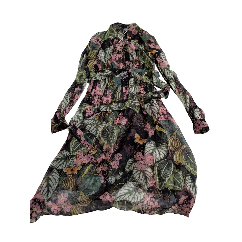 Oscar de la Renta Silk Chiffon Botanical Floral Midi Shirtdress Size 0 NEW liner - Picture 5 of 16